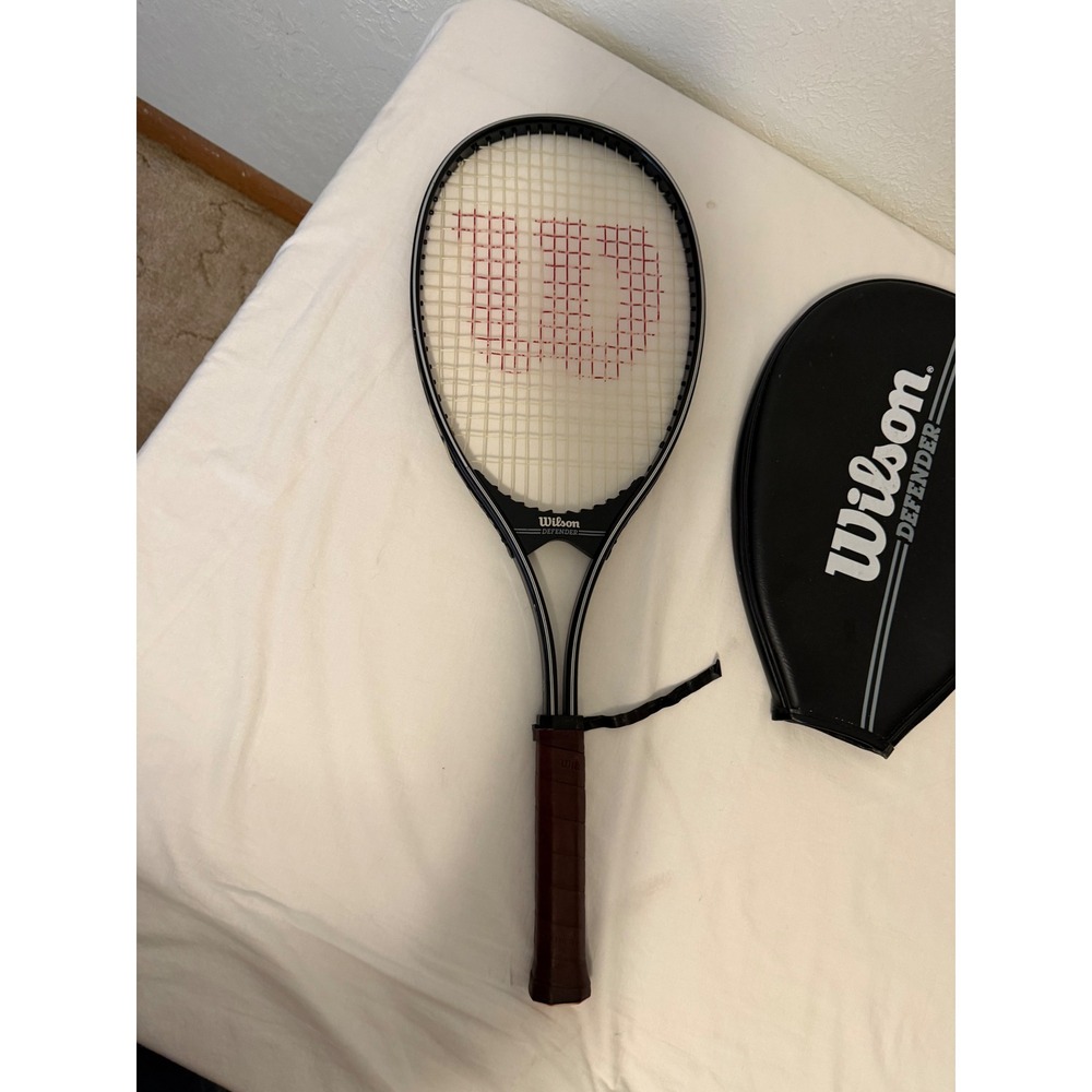 Wilson Defender Tennis Racquet Black Silver with Leather Grip and Head Cover